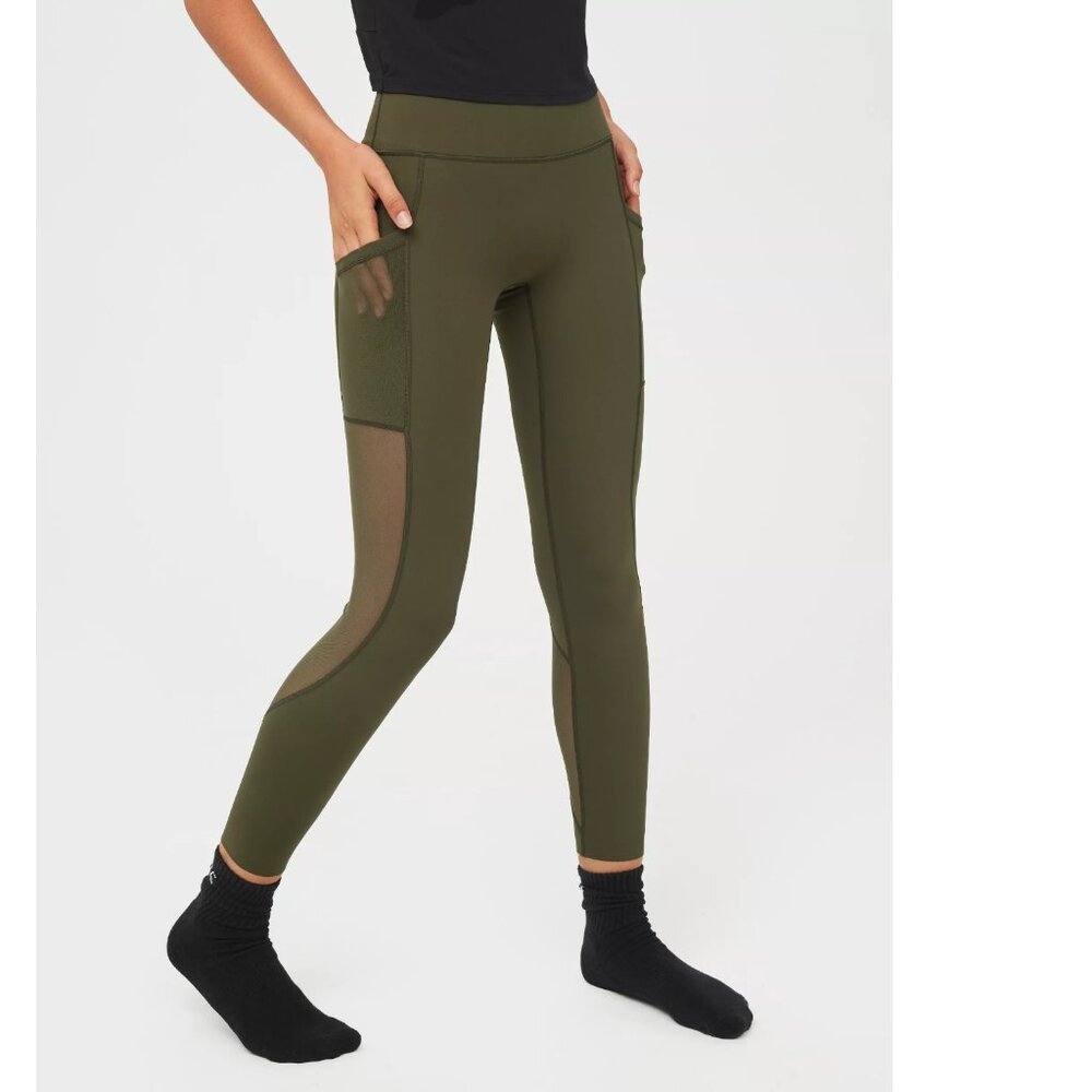 SOLD Aerie Offline XS Goals High Waisted Pocket Legging Olive Green Mesh